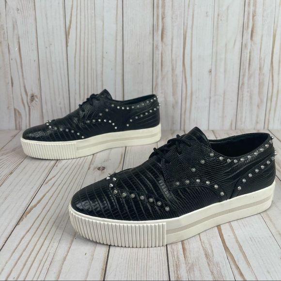 Ash Shoes - Ash Women’s Platform Shoes Size 9 Black Leather Spikes Lace Up Sneakers EU 39